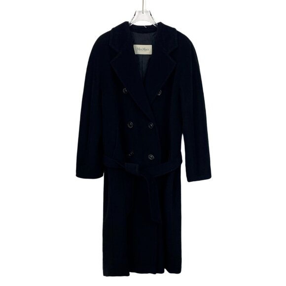 MaxMara Double-Breasted Belted Wool & Cashmere Coat Black XS Made In Italy - Picture 1 of 7